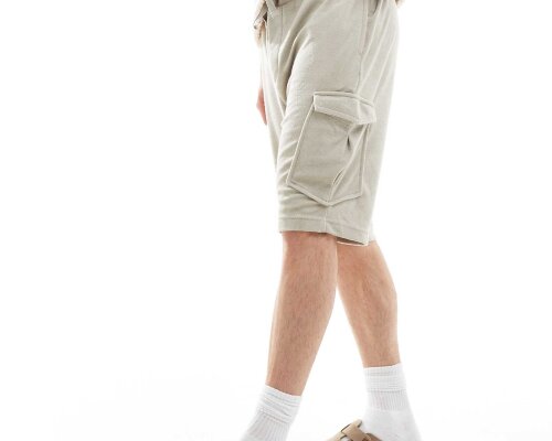 Brave Soul towelling co-ord cargo shorts in stone BRAVE SOUL