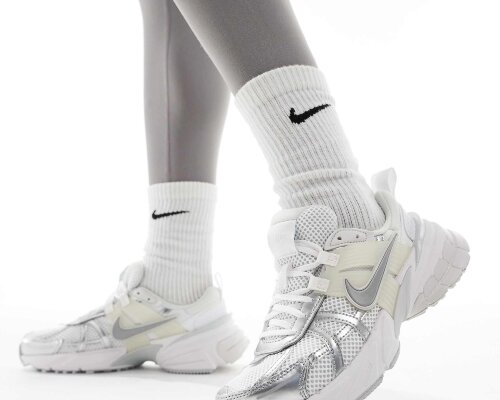 Nike V2K Run trainers in white and silver NIKE