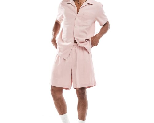 New Look linen-blend pull on shorts co-ord in light pink NEW LOOK